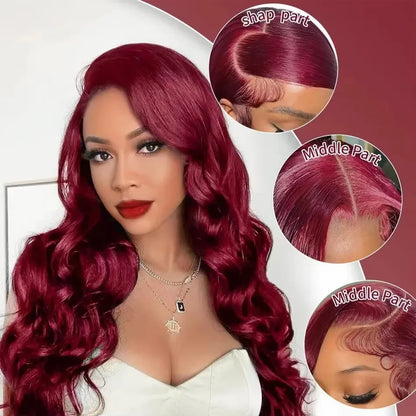 30 Inch 99J Burgundy Lace Front Wigs Human Hair 13x6 HD Transparent Body Wave Lace Front Human Hair Wig For Black Women