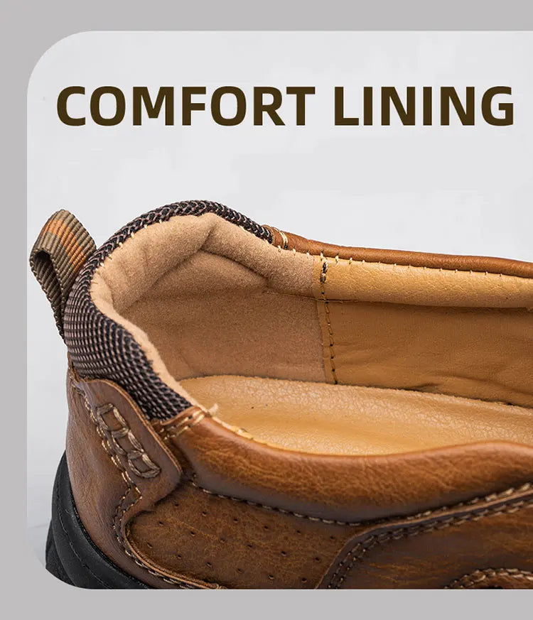 Men's Casual Loafers Handmade Breathable Leather Shoes with Thick Rubber Sole Comfortable Footwear Classic Hand Sewn Seams