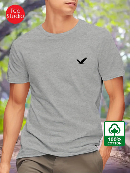 Men's Summer 100% Cotton Eagle Graphic Printed Fashion Sports and Leisure Loose Round Neck Short Sleeve T-shirt Top