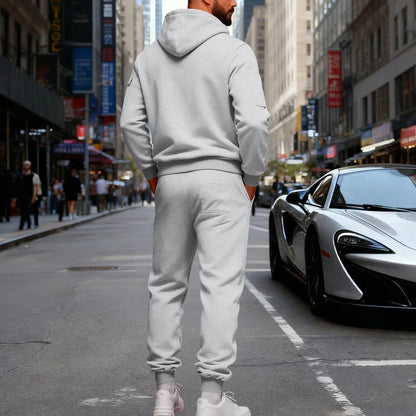 Autumn and winter men's velvet loose casual tooling outdoor sports fashion hooded sweater set