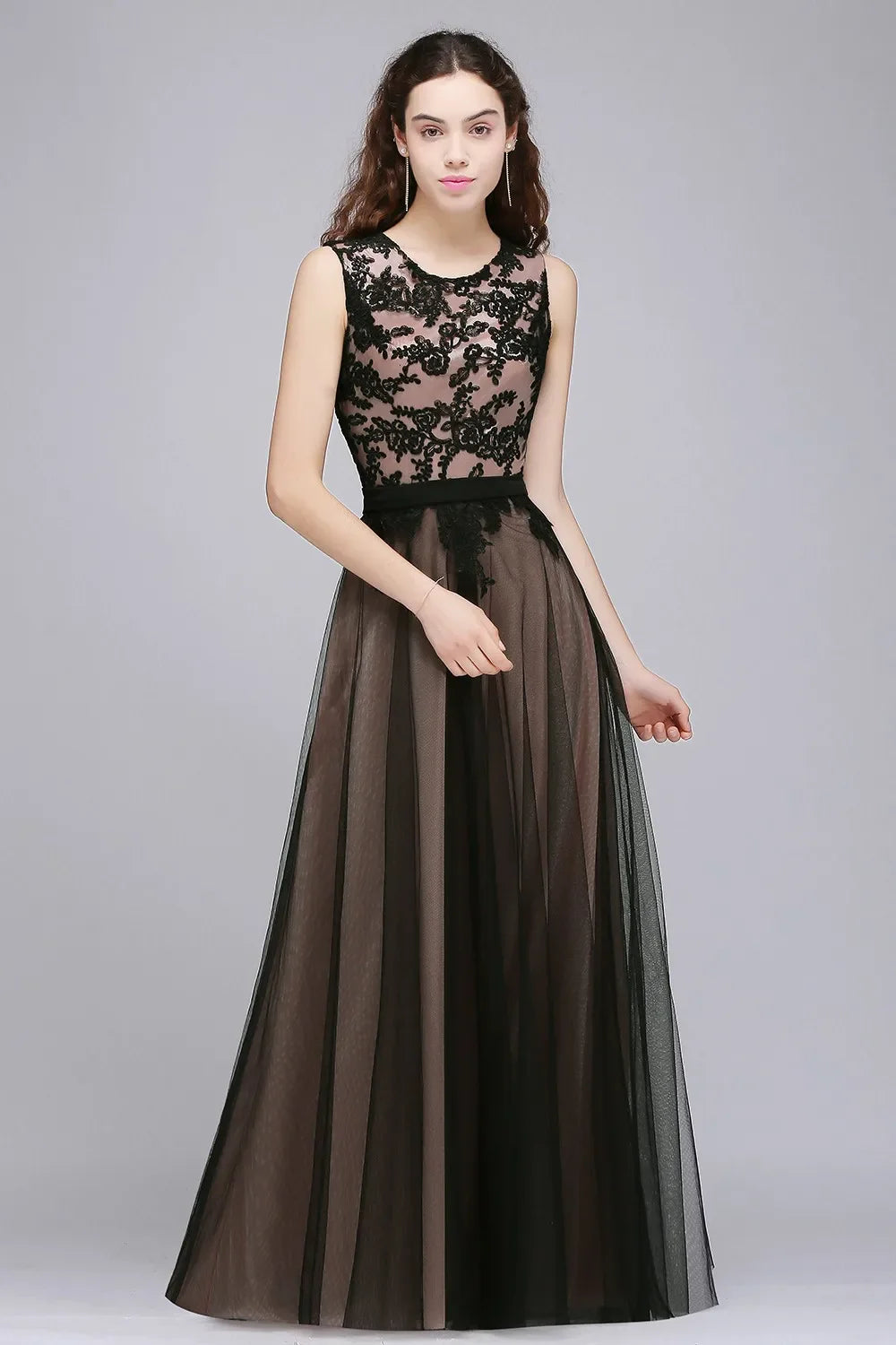 Elegant Black Lace Red Evening Dresses Long Appliques Chiffon With Sashes Pink Green Burgundy Formal Prom Gown Vestido de Fiesta