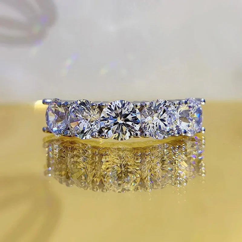 5mm 6.5mm Full Moissanite Ring for Women S925 Sterling Silver Eternity Sparkling Diamond Band Wedding Rings Jewelry