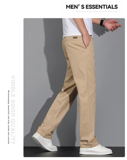 New Men's Business Cotton Thin Straight Pants Casual Elastic Slim Comfortable Male Brand Trousers Black Gray Khaki Royal Blue