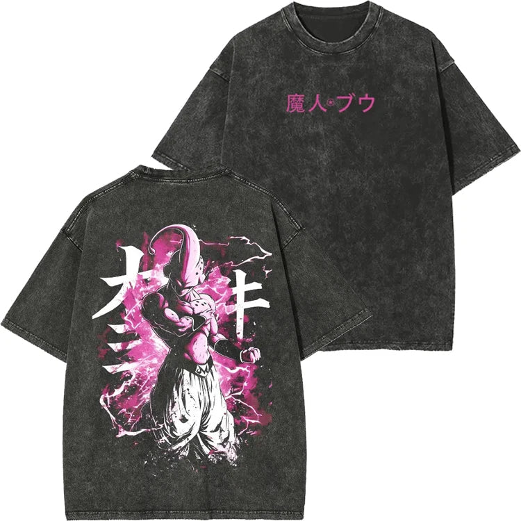 Retro Washed T-shirt Wukong Demon Man Buou Pure Cotton Cartoon Men's and Women's Animation Short-sleeved Clothing