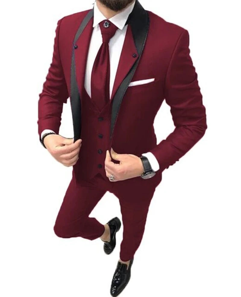 Novos ternos masculinos 3 peças, blazer, colete e calças slim fit, conjunto de terno formal para negócios, casamentos, smoking para homens, roupa casual.