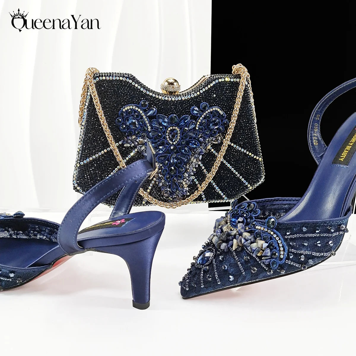 Purple Color Rhinestone Decoration Design Party Wedding Lady Pointed Toe High Heels and Bag Set