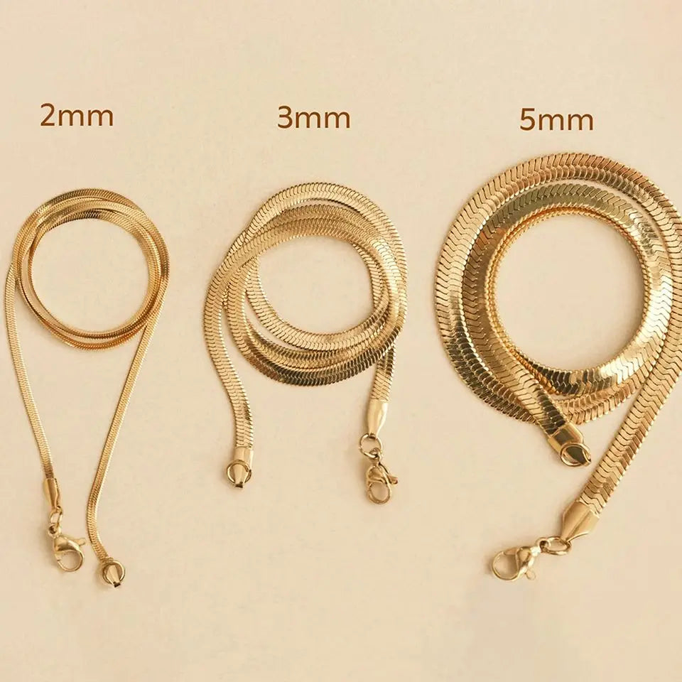 Fashion Unisex Snake Chain Women Necklace Choker Stainless Steel Herringbone Gold Color Chain Necklace For Women Jewelry