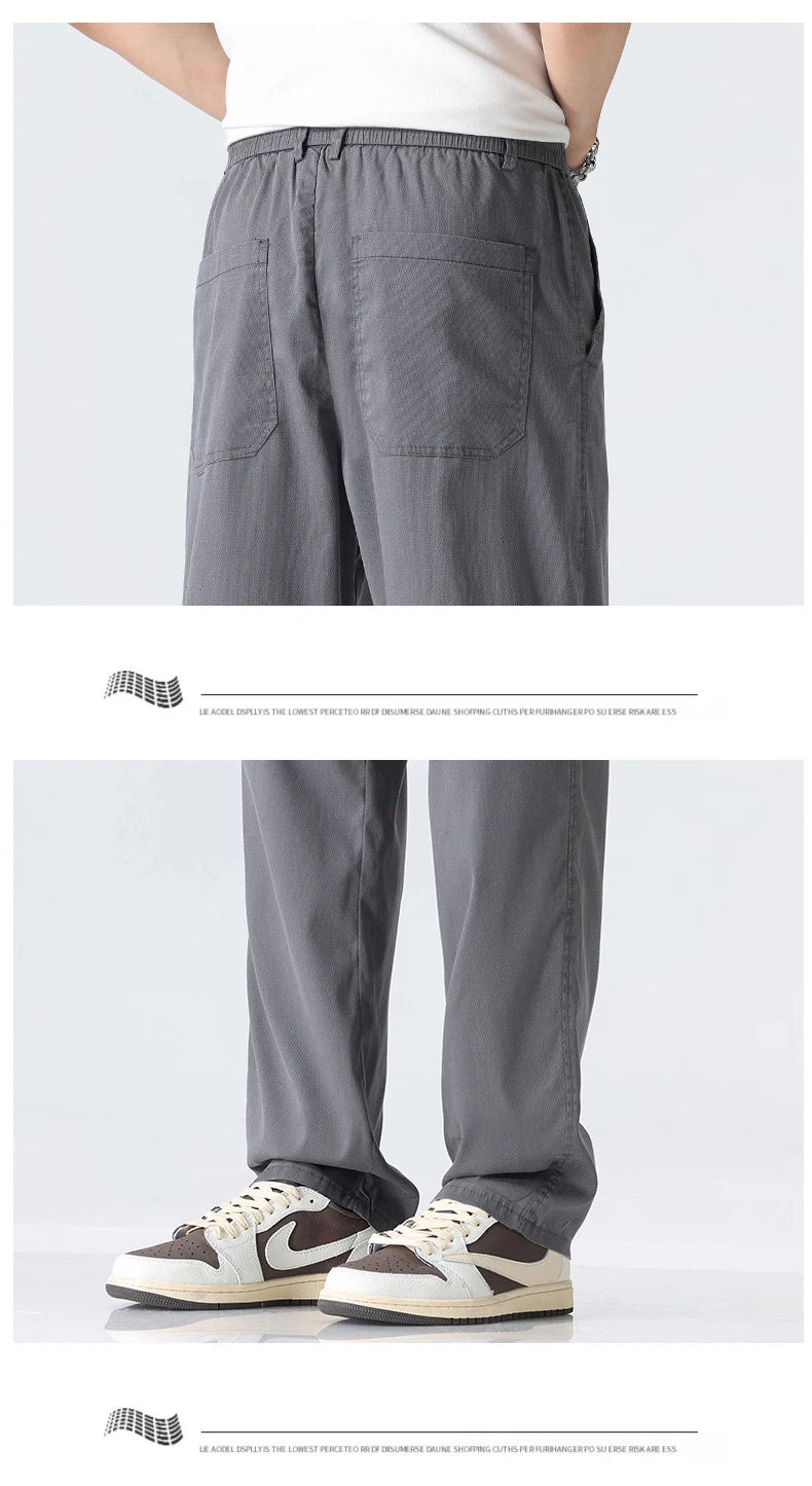 Coffee Ultra-thin Wide Pants Men Lyocell Fabric Breathable Soft Straight Casual Trousers Loose Simple Male Sweatpants