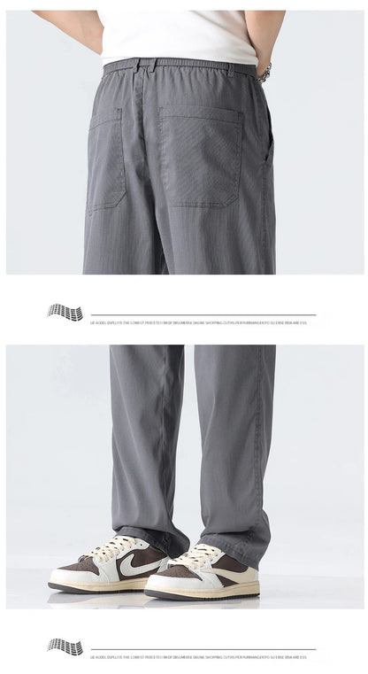 Coffee Ultra-thin Wide Pants Men Lyocell Fabric Breathable Soft Straight Casual Trousers Loose Simple Male Sweatpants