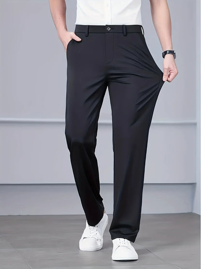 Men's Business Casual Suit Pants Stretch Straight Leg Black Lightweight Breathable Formal Office Work Trousers All Seasons
