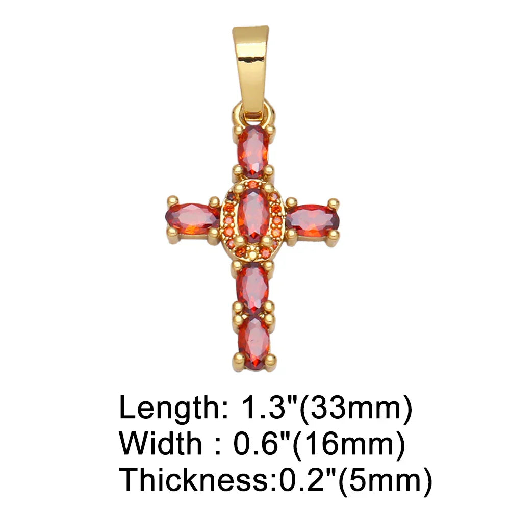 Big Rainbow Colorful Cross Pendants for Necklace Gold Plated  Copper Zircon Religious Jewelry Components pdta638