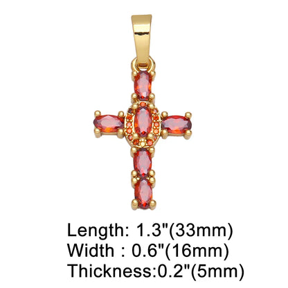Big Rainbow Colorful Cross Pendants for Necklace Gold Plated  Copper Zircon Religious Jewelry Components pdta638