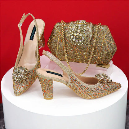 Sandals Fashion Italian Shoe and Bag Set for Party In Women Nigerian Women Wedding Shoes and Bag Set Decorated with Rhinestone