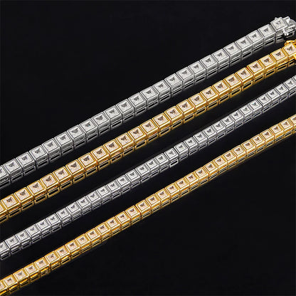 3/4mm Princess Cut  Moissanite Tennis Bracelets for Women Men 925 Silver Square Diamond Bezel Set Unisex BraceletCertified