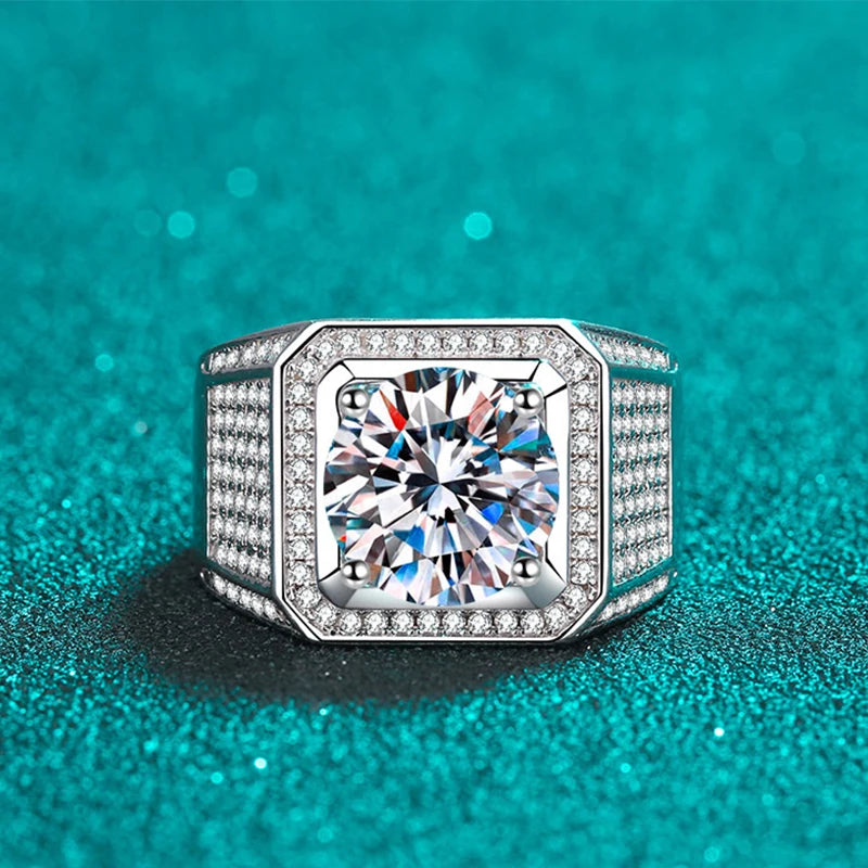 D Color 10 Carat Moissanite Ring for Men S925 Sterling Silver Plated with White Gold Luxury Man Wedding Ring Fine Jewelry