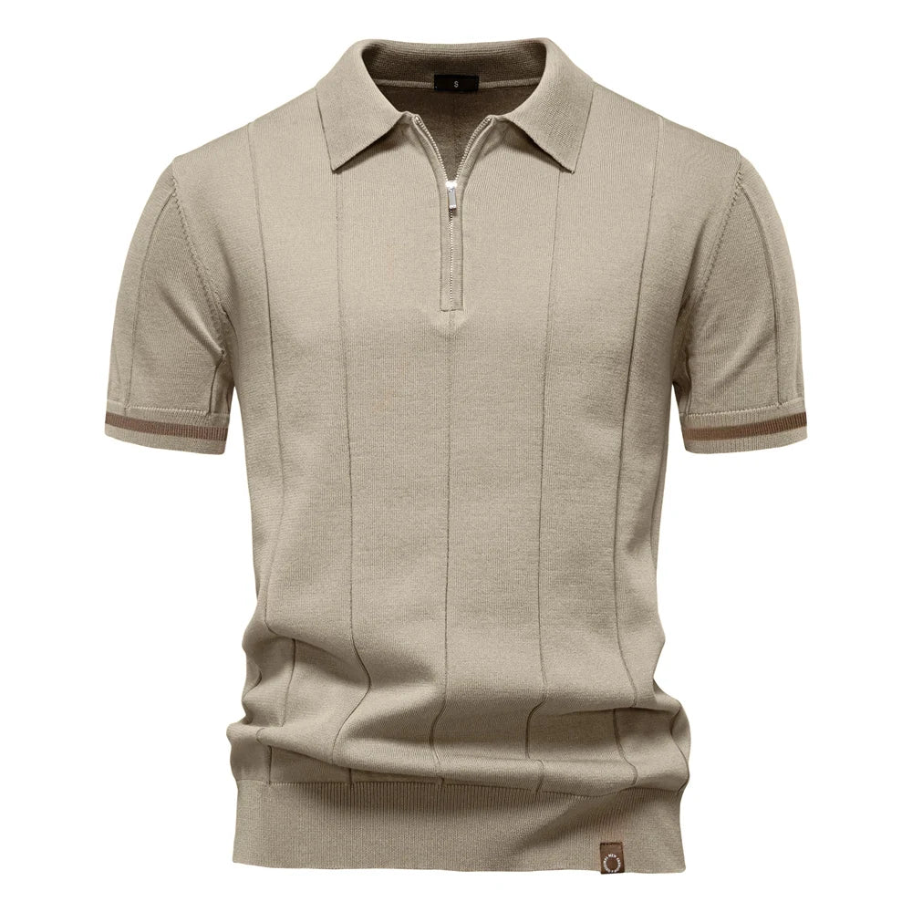 Men's Solid Color Sport Zipper Polo Shirt Athletic Social Polo Shirts for Men Office Slim Fit Polo
