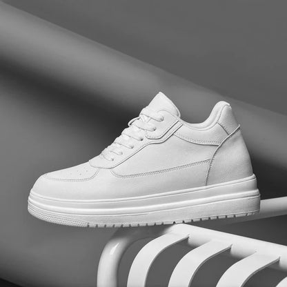 Novos sapatos masculinos invisíveis para aumentar a altura, sapatos esportivos de 6 CM-8 CM-10 CM, sapatos esportivos de couro branco para homens, tamanhos ampliados 36-46