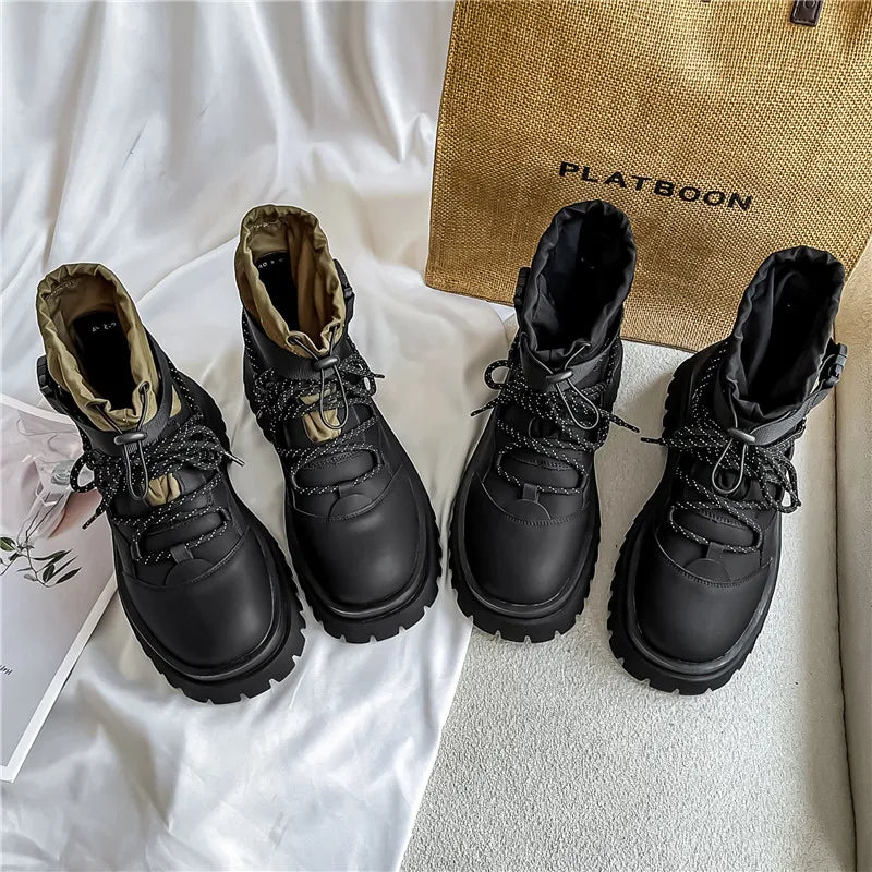 Fashion Men Casual Boots Designer High Top Mens Ankle Boots Winter Work Boots Breathable Walking Sneakers Black Leather Boots