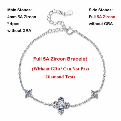 Lucky Clover GRA Certified 1.2cttw D Color Moissanite Diamond Bracelet for Women 925 Silver Plated 18k Hand Link Bracelets