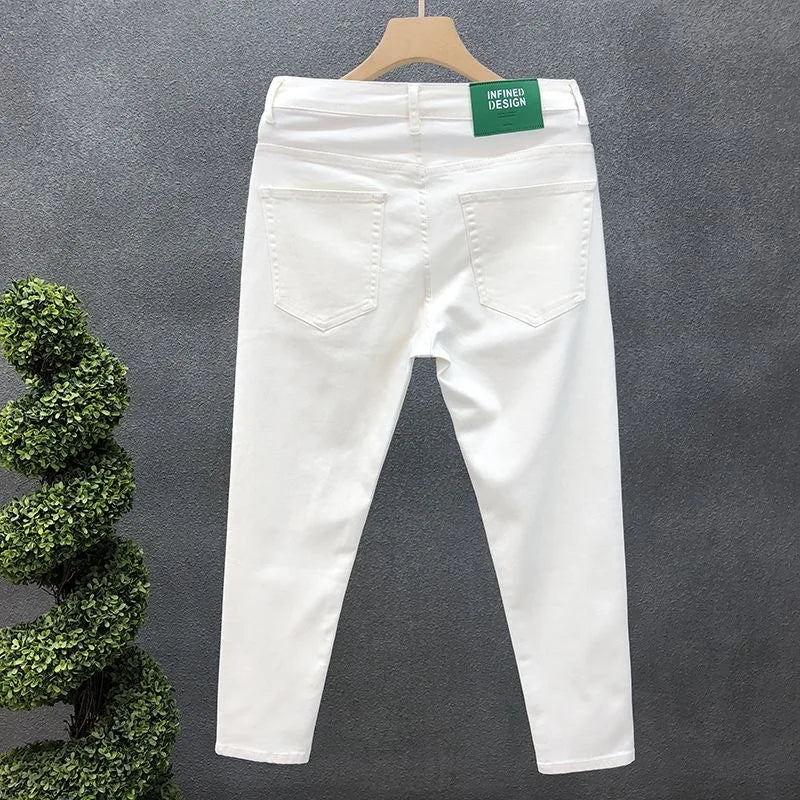 2023 Spring and Autumn New Classic Fashion Solid Color Elastic Casual Jeans Men's Comfortable High-Quality Small Foot Pants 36