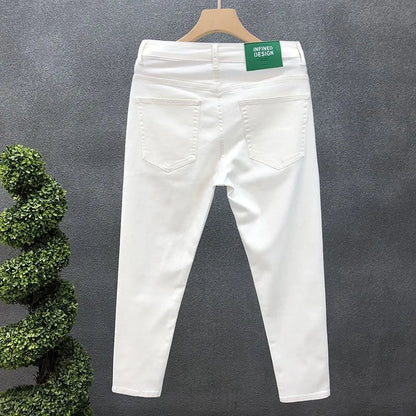 2023 Spring and Autumn New Classic Fashion Solid Color Elastic Casual Jeans Men's Comfortable High-Quality Small Foot Pants 36