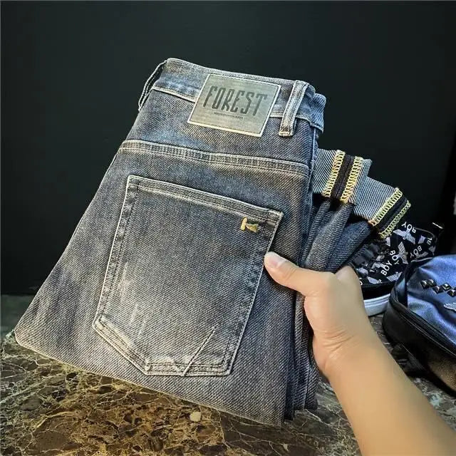 High-end 2023 Harajuku Designer Clothes Denim New Trousers Kpop Stretch Trendy Korean-style with Our Luxury Men's Casual Jeans
