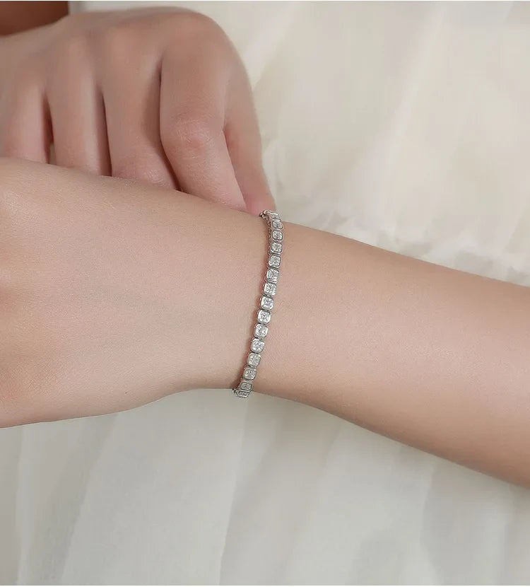 Full Asscher Cut 3x3mm 0.15CT Bezel Type Moissanite Tennis Bracelet for Women Men Party 925 Silver GRA Certified Bracelets