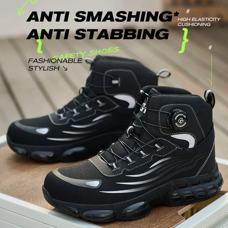 Rotating Buttons Safety Shoes Men Waterproof Steel Toe Safety Footwear Work Boots Men Anti-smash Anti-puncture Protective Boots