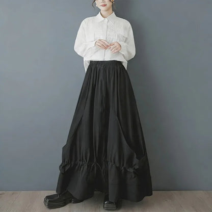 2026 New Solid Color Spring And Summer Feminine Temperament Zipper Fashion Loose Irregular Drawstring Elegantankle-length Skirt