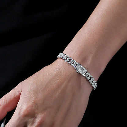Sparkling Real Full Moissanite Cuban Chain Bracelet for Men Women 8mm S925 Sterling Silver Hip Hop Diamond Link Bracelets