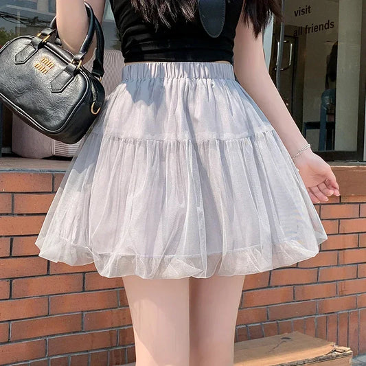 Women Summer 2026 A-Line Mini Skirt Pleated Puffy Short Skirt Korean Fashion Style Flower Bud Skirt Sweet Streetwear Y2k