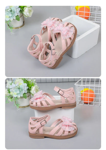 Shine Children Sandals for Girls Butterfly Cute Designer Kids Shoes Peep-toe Korean Style 2023 Summer New Soft Breatheable Chic