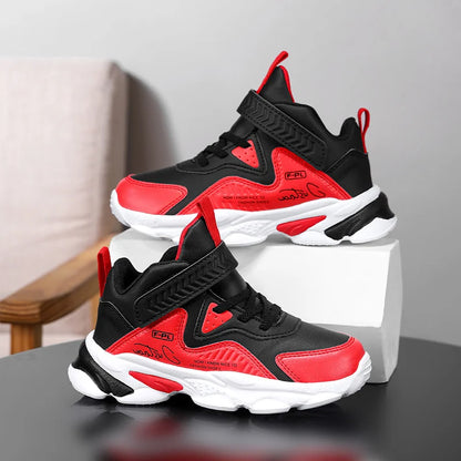 A pair of children's four-season leather upper high-top sports shoes, wear-resistant casual shoes, size 28-38，YX-024