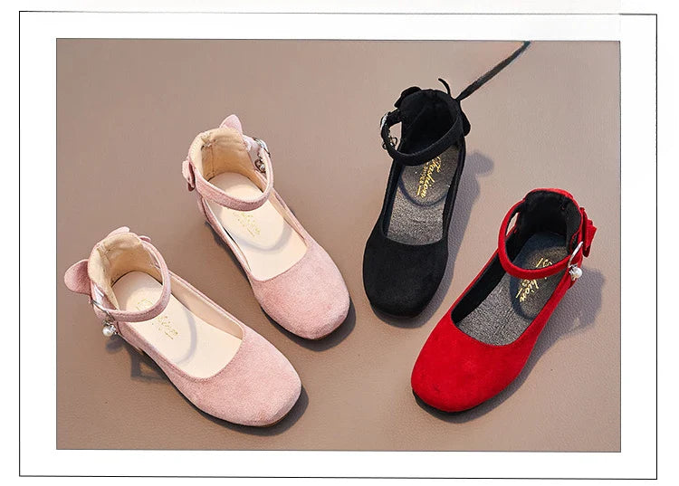 Little Girls Leather Shoes High Heel Baby Girls Party Shoes Bowknot Kid High Heel Shoes for 2023 Spring Princess Pink Shoes PU