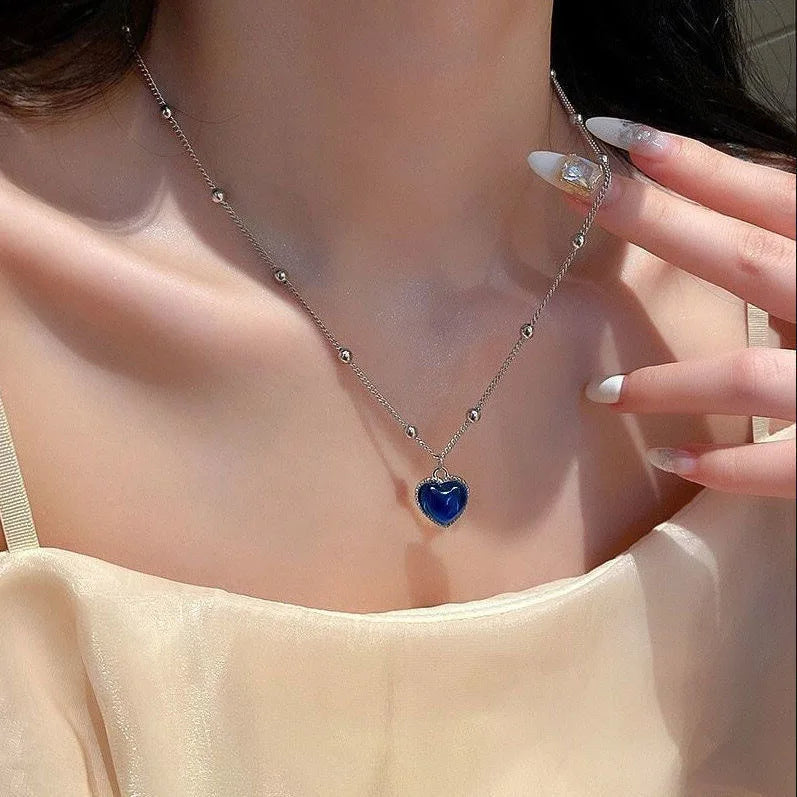 Y2K Accessories Fashion Peach Heart Water Drop Pendant Necklace Pink Crystal Egirl Sweet Cool Clavicle Chain Aesthetic Jewelry