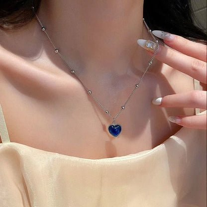Y2K Accessories Fashion Peach Heart Water Drop Pendant Necklace Pink Crystal Egirl Sweet Cool Clavicle Chain Aesthetic Jewelry
