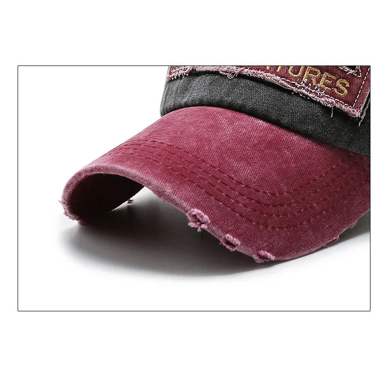 Letters Embroidered Patch Ripped Brushed Washed Distressed Design Style Unisex Cotton Adjustable Baseball Cap