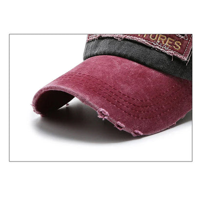 Letters Embroidered Patch Ripped Brushed Washed Distressed Design Style Unisex Cotton Adjustable Baseball Cap