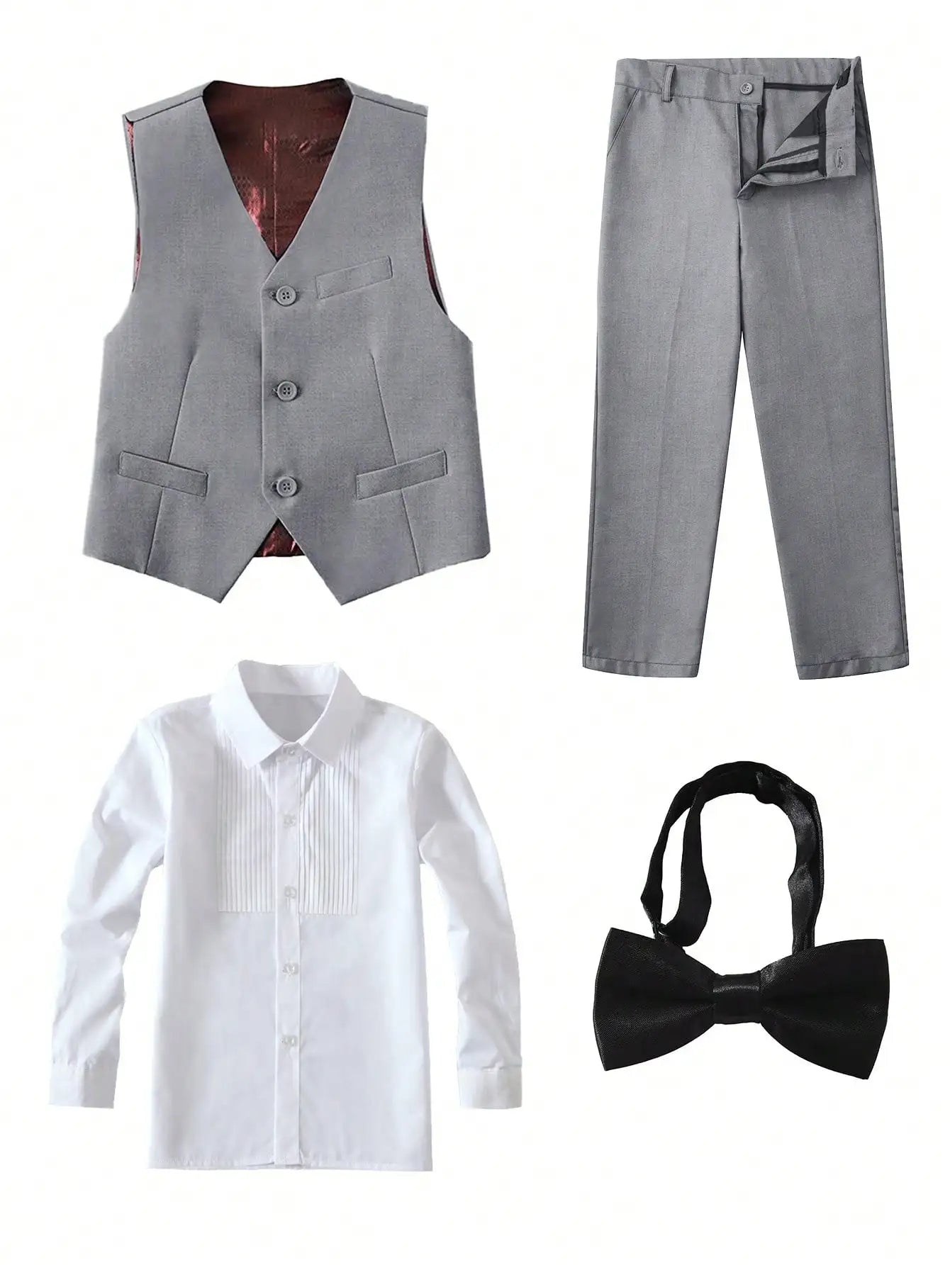 4pcs/set Boys' Suit Set With Pants, Vest, Shirt And Tie School Uniforms