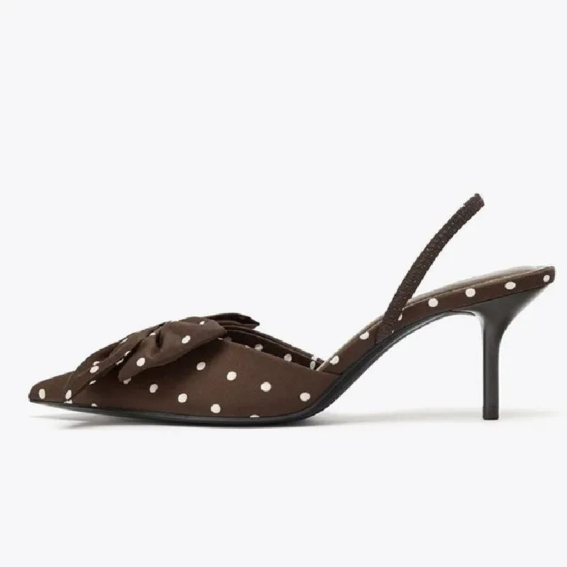Brown Polka Dot Butterfly Knot Decoration Brand Pumps Women Elegant Pointed Toe Thin Heel Designer Shoes Sexy Party Dress Shoes