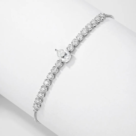 2.5mm Waterdrop Moissanite Tennis Bracelet With Pear Cut Lab Diamond Adjustable Wrist Chain S925 Silver for Women Party Jewelry