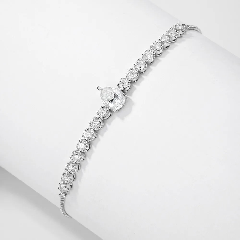 2.5mm Waterdrop Moissanite Tennis Bracelet With Pear Cut Lab Diamond Adjustable Wrist Chain S925 Silver for Women Party Jewelry