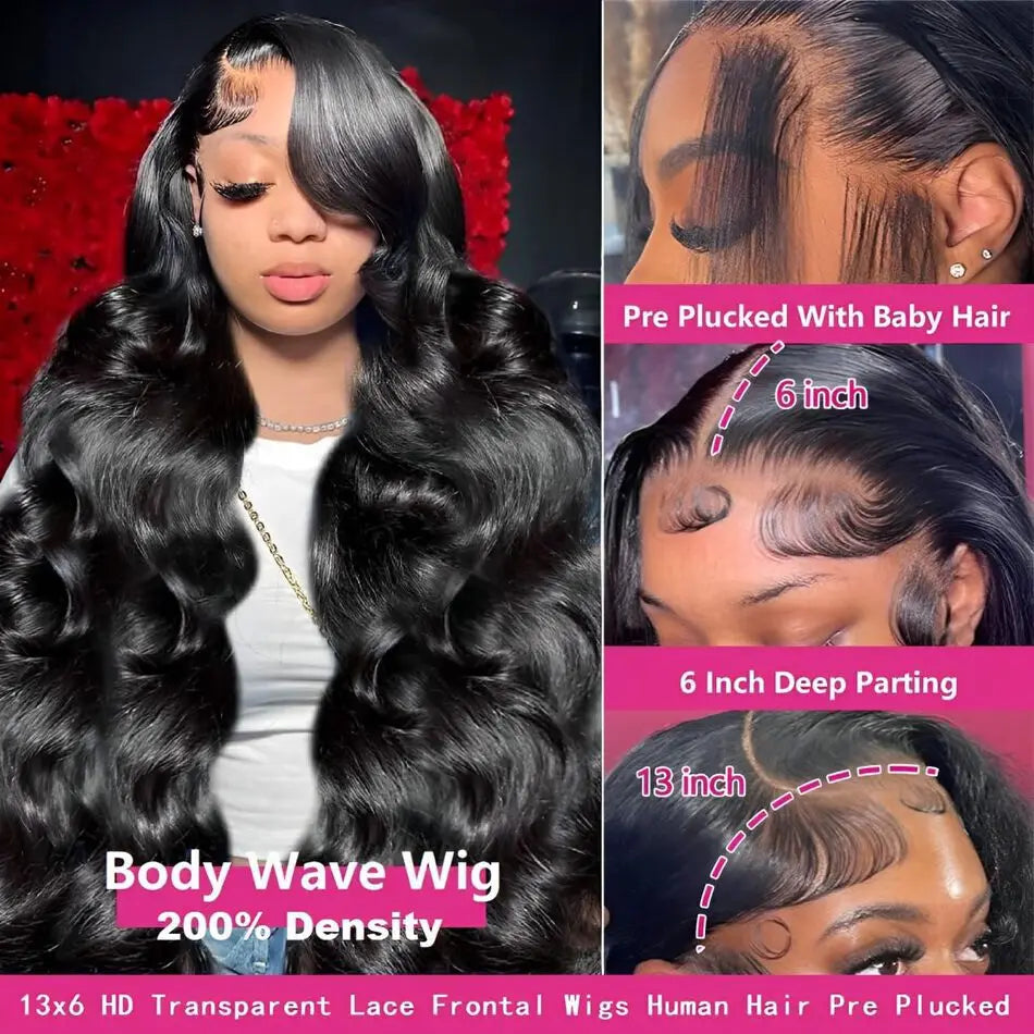 30 40 Inch 13x6 Body Wave Hd Human Hair Lace Frontal Wig 13x4 Body Wave Human Hair Wigs For Black Women Nature Black Brazilian