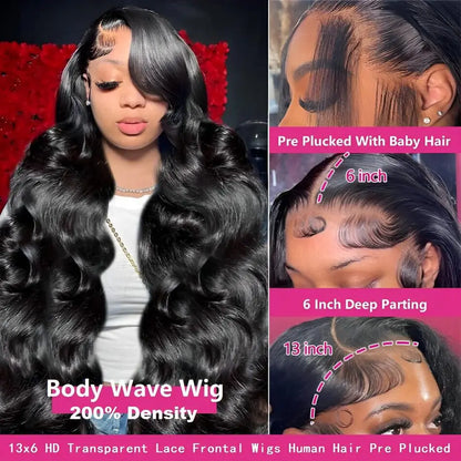 30 40 Inch 13x6 Body Wave Hd Human Hair Lace Frontal Wig 13x4 Body Wave Human Hair Wigs For Black Women Nature Black Brazilian