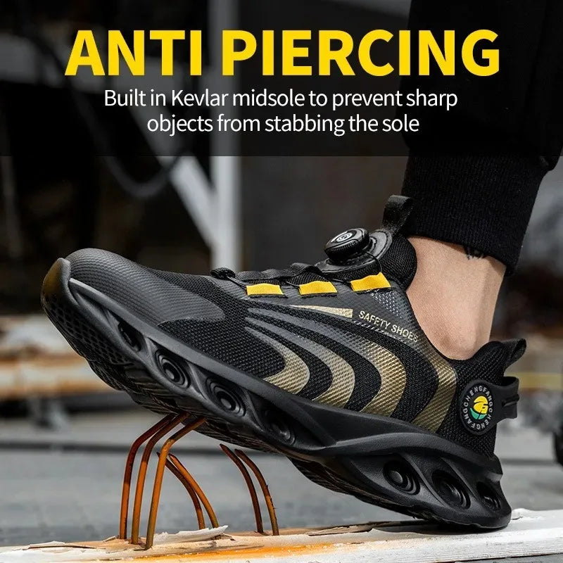 Button Labor Protection Shoes Lightweight Steel Toe Cap Anti Smashing and Anti Puncture Safety Shoes