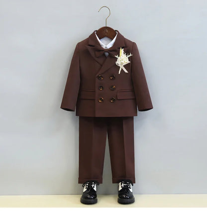 Children's Boys Autumn Formal Green Suit Boys Wedding Suit Children 1 To 14yrs Kids Blazer Pant Bowtie Flower Boys Suits Outfits