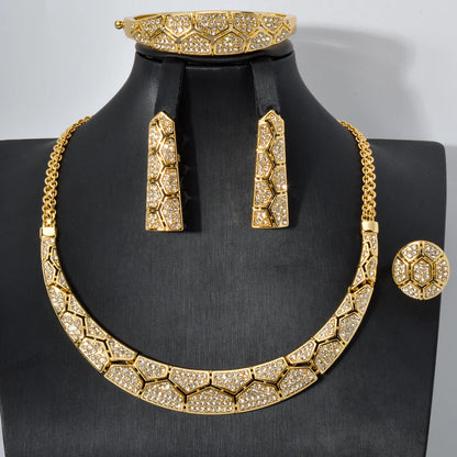 Sunny Jewelry Bridal Wedding Set Acorite Zircon Classic Gold Plated Earrings Necklace Bracelet Ring For Women Gift Anniversary