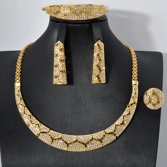 Sunny Jewelry Bridal Wedding Set Acorite Zircon Classic Gold Plated Earrings Necklace Bracelet Ring For Women Gift Anniversary