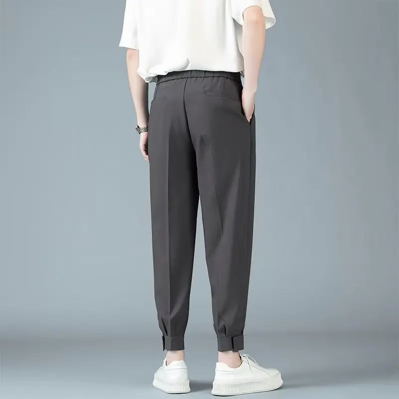 Pleats Men's Casual Harem Pants Japanese Style Fashion Loose Pants Harajuku Male Feet Solid Color Youth Trousers Streetwear