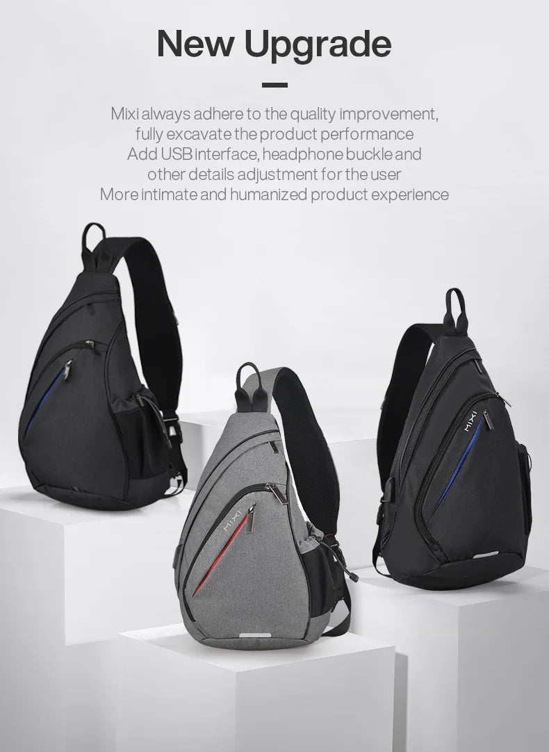 Men One Shoulder Backpack Women Sling Bag Crossbody USB Boys Cycling Sports Travel Versatile Fashion Bag Student School